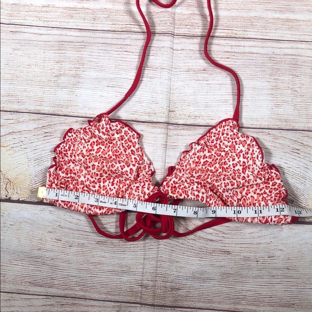 NWT Frankie's Bikinis x PINK Red and White Leopard Print Triangle Bikini Top